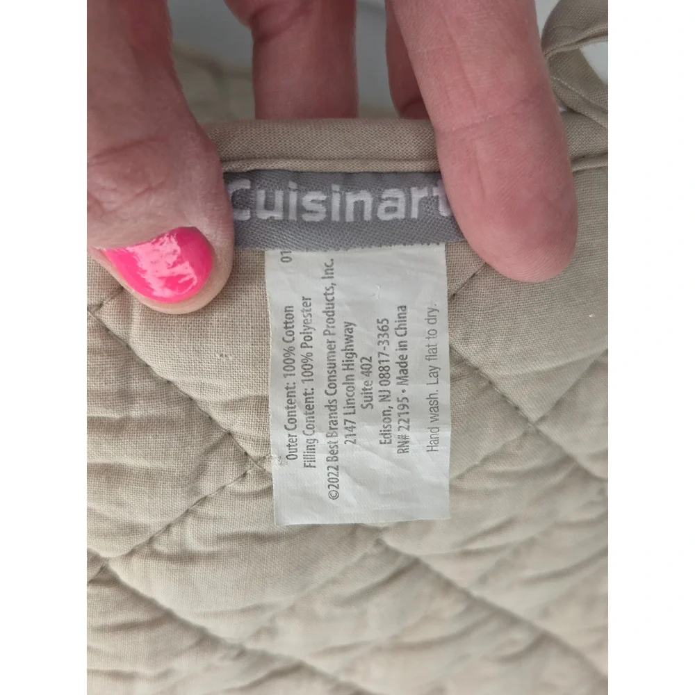 Cuisinart Oven Mitt and Pot Holder Set Coastal Seashell Blue White Tan Striped